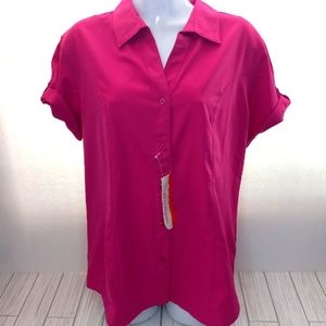 Merrell Core Woven Button Front Collar Top